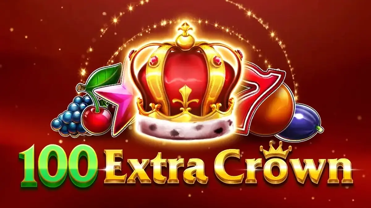 Tampilan visual slot 100 Extra Crown dengan simbol mahkota dan buah-buahan